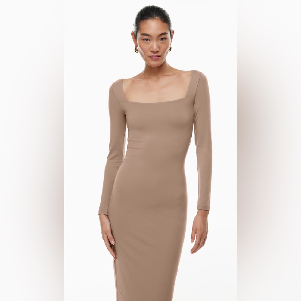 Aritzia Babaton Contour Squareneck Long Sleeve Midi Dress Gray Size XS NWOT